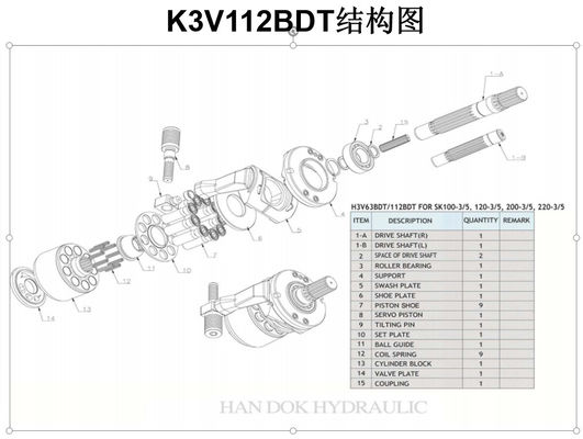SK100-5/6 SK120-5/6 주펌프 굴삭기 예비품 K3V112BDT